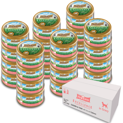Princess 고양이 프리미엄 엑설런스 습식사료, 닭+연어+참치, 70g, 24개