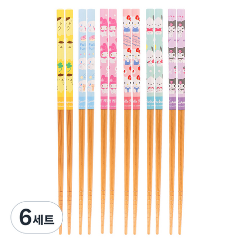 릴팡 산리오캐릭터즈 대나무젓가락 SC8559, 혼합색상, 6종, 6세트