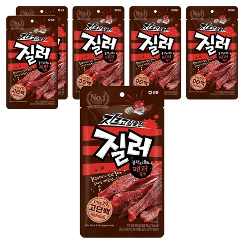 질러 블랙 & 레드 페퍼 육포, 6개, 70g