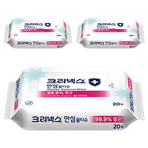 크리넥스 안심 물티슈 휴대용, 4.644g, 20매, 3개