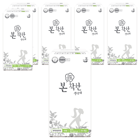 유기농본 착한 생리대 날개형, 대형, 28개입, 6개
