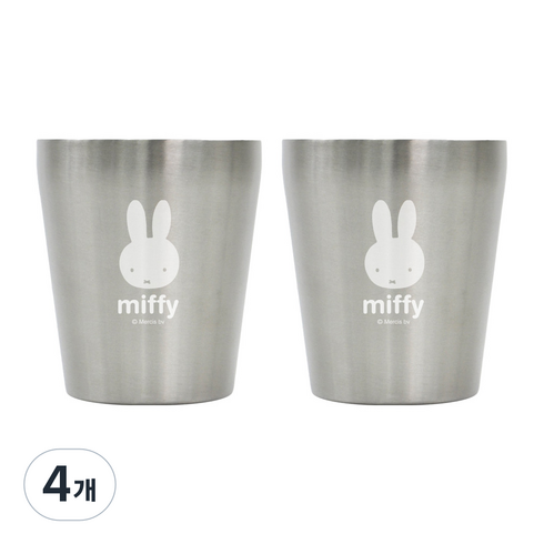 키친유 유아용 미피 스텐 304 이중컵, 실버, 4개, 250ml
