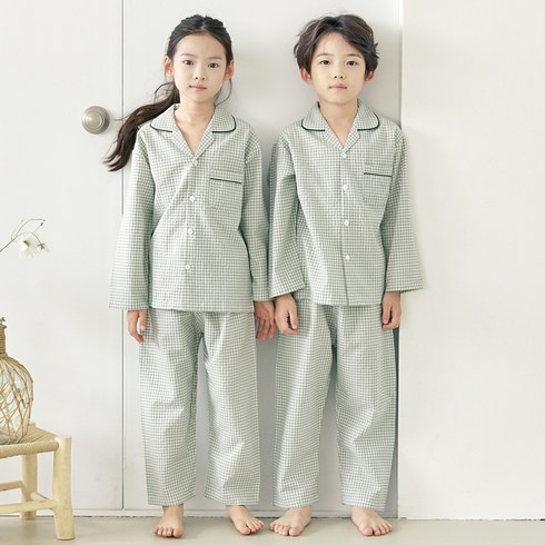 핑코코 아동용 스몰 메론 체크 파자마 상하의 세트