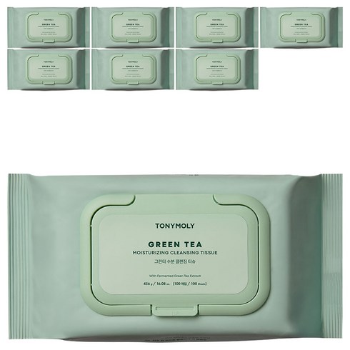 토니모리 그린티 수분 클렌징 티슈 세트, 100매입, 456g, 8개