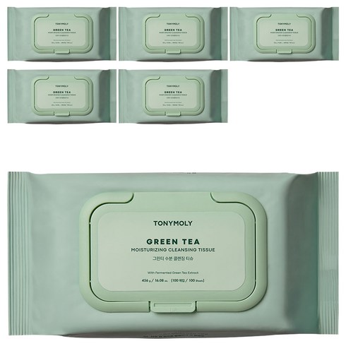 토니모리 그린티 수분 클렌징 티슈 세트, 100매입, 456g, 6개