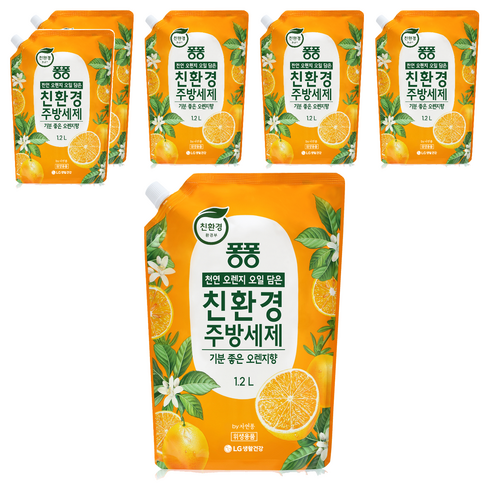 퐁퐁 천연 오렌지 오일 담은 주방세제 리필, 1.2L, 6개