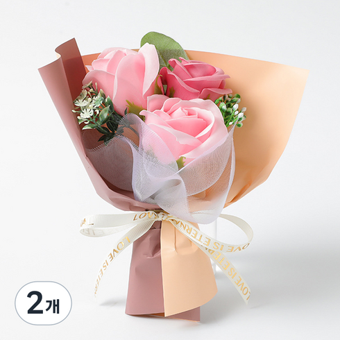 박스힐 조화 장미 여신 꽃다발, 핑크, 2개