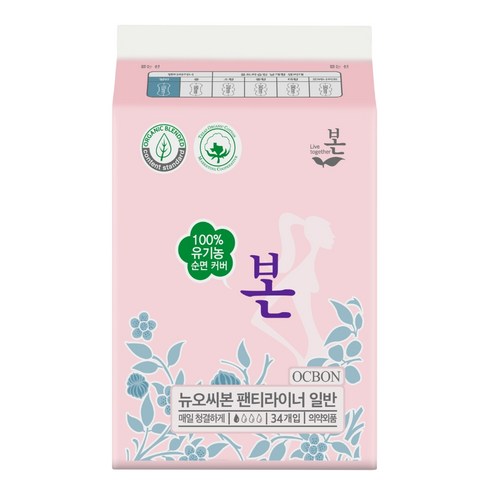 유기농본 순면 울트라슬림 팬티라이너, 일반, 34개입, 1개
