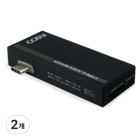 코시 타입C OTG 허브 카드리더 콤보, CR3201C, 블랙, 2개