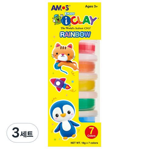 아이클레이 탱탱 레인보우 7종 세트, 혼합색상, 126g, 3세트