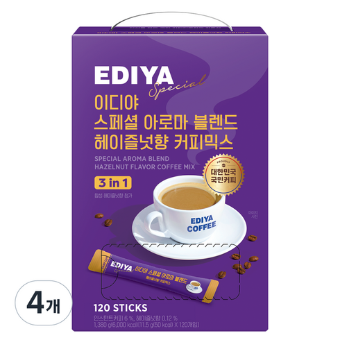 이디야 스페셜 아로마 블렌드 헤이즐넛향 커피믹스, 11.5g, 120개입, 4개