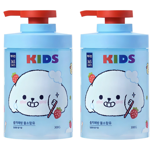 메디안 365 데이즈 충치불소 어린이 펌핑치약 레드베리민트향, 300g, 2개