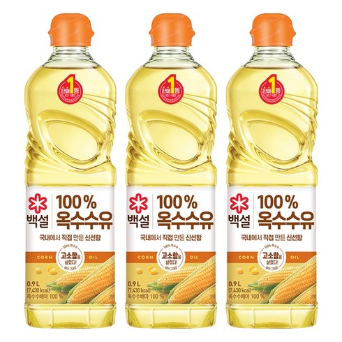 백설 옥수수유, 900ml, 3개