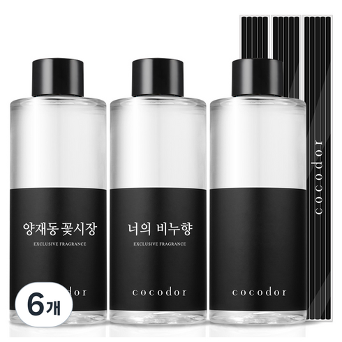 코코도르 디퓨저 리필액 + 리드스틱 5P, 베스트향4호(양재동꽃시장+너의비누향+퍼퓸시리즈 랜덤발송), 200ml, 6개