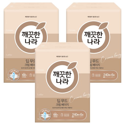 깨끗한나라 딥무드 미용티슈 크림 베이지 2겹, 240개입, 18개
