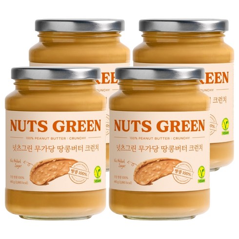 넛츠그린 100% 땅콩 스프레드 크런치, 480g, 4개