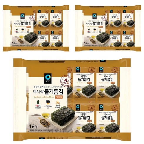 청정원 들기름 바사삭김, 64g, 3개