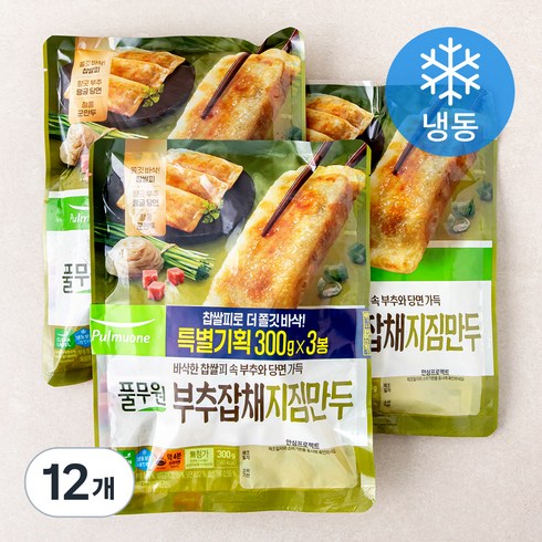 풀무원 부추잡채 지짐만두 (냉동), 300g, 12개