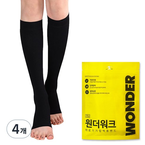 원더워크 의료용 압박용밴드 발트임 블랙, 4개, 무릎형