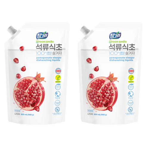 참그린 석류식초 설거지 주방세제 리필, 860ml, 2개