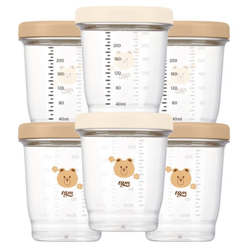 티지엠 국산 이유식 밀폐 보관 용기 3p 세트, 240ml, 탠브라운 + 탠브라운 + 아이보리, 2개