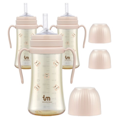 토비앤몰리 PPSU 빨대컵, 280ml, 3개, 돗람이 핑크