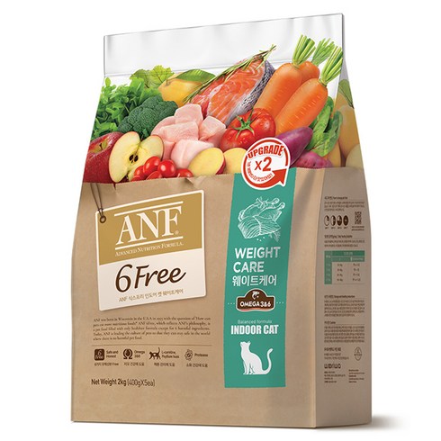 ANF 고양이 식스프리 인도어 기능성 사료, 다이어트(체중감소), 2kg, 1개