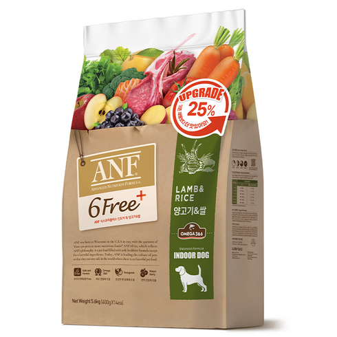 ANF 전연령 식스프리 플러스 인도어 독 건식사료, 양+쌀, 5.6kg, 1개