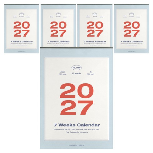 아이코닉 2027 플로우 월 캘린더 A2 벽걸이달력, 혼합색상, 5개