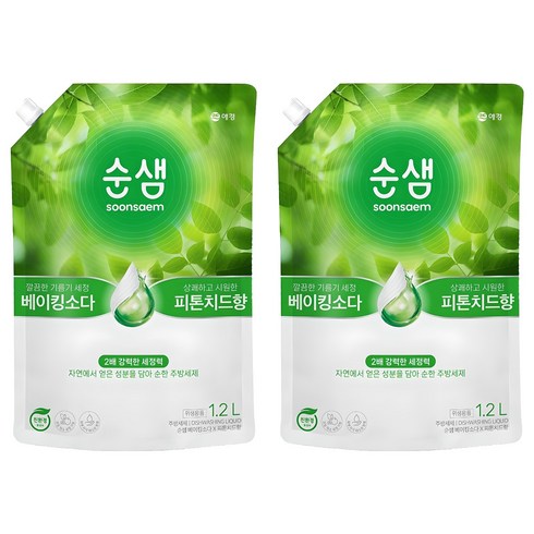 순샘 베이킹소다 피톤치드 리필 세제, 1.2L, 2개