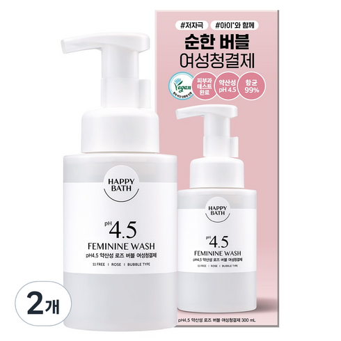 해피바스 pH4.5 약산성 로즈버블 여성청결제, 300ml, 2개