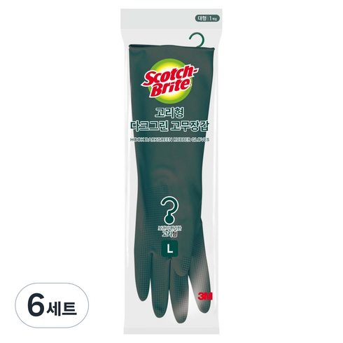 스카치브라이트 3M 고리형 고무장갑, 다크그린, 대(L), 6세트