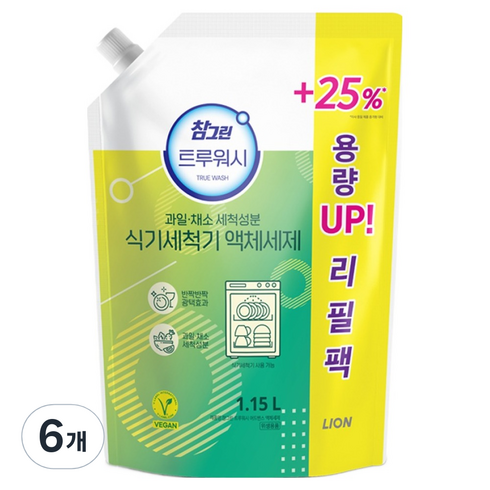 참그린 트루워시 어드밴스 식기세척기용 세제 리필, 1.15L, 6개