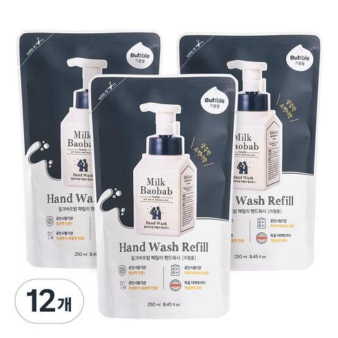 밀크바오밥 패밀리 핸드워시 리필용, 상큼한오렌지향, 250ml, 12개