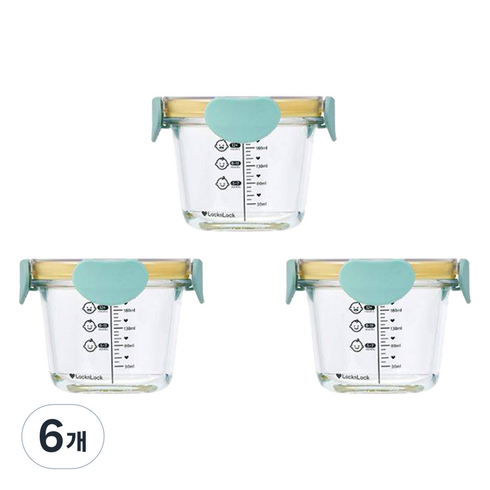 락앤락 리틀럽 디어 밀폐캡 원형 이유식 용기, 260ml, 스카이블루, 6개