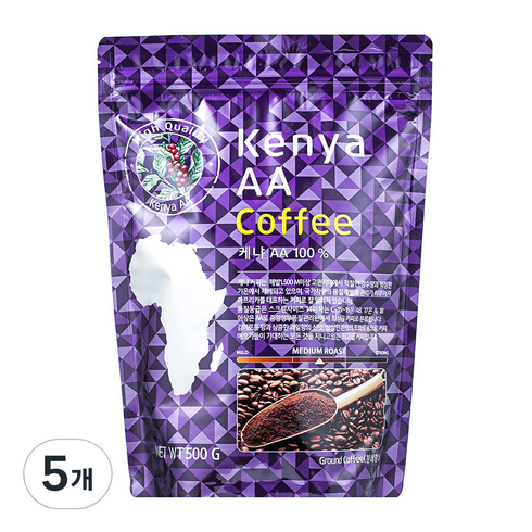 코델리 케냐 AA 분쇄커피, 500g, 5개