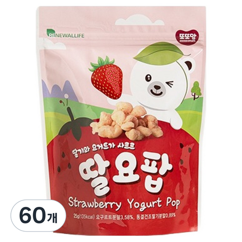 또또맘 유아용 콘스낵 딸요팝, 혼합맛(딸기/요거트), 25g, 60개