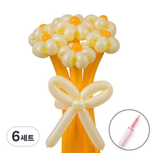 셈퍼텍스 요술풍선 데이지 튤립 꽃다발 만들기 + 손펌프 세트, 파스텔옐로우앤망고, 6세트