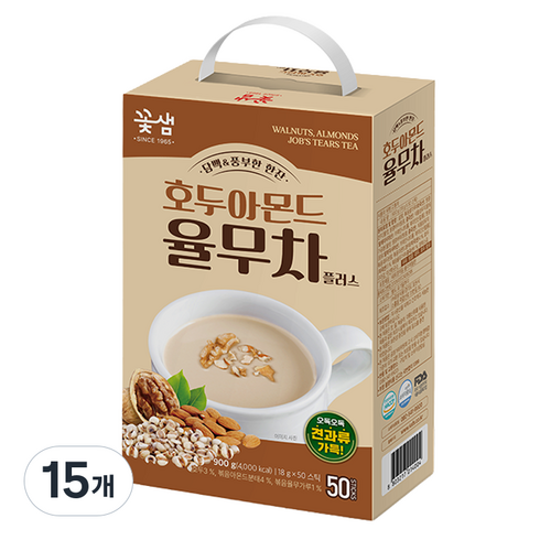 꽃샘 호두아몬드율무차플러스, 18g, 50개입, 15개