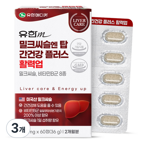 유한메디카 밀크씨슬엔 탑 간건강 플러스 활력업 36g, 60정, 3개