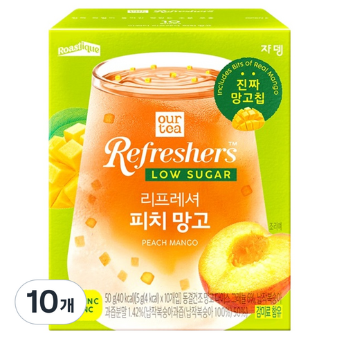 아워티 리프레셔 피치 망고 로우슈가 과일차, 5g, 10개, 10개입