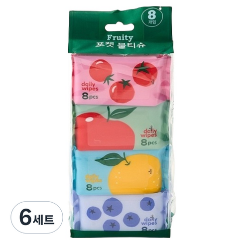 모던하우스 프루티 포켓 물티슈 8p x 2개 x 4종 세트, 6세트, 8개입, 14*18cm