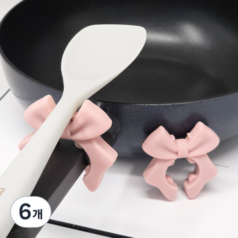 주앤지 실리콘 조리도구 받침대 거치형 리본 디자인, 6개, 핑크