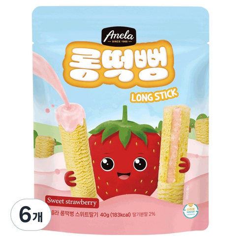 아넬라 롱떡뻥 스위트딸기 롱스틱, 스위트 딸기, 40g, 6개