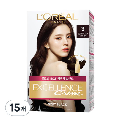 로레알파리 엑셀랑스 크림 염색약 빗캡형, 3호소프트블랙, 15개