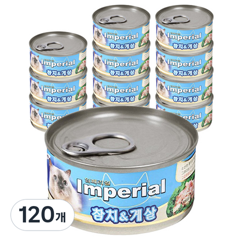 왈왈 고양이 임페리얼 캔간식, 혼합맛(참치/게살), 80g, 120개