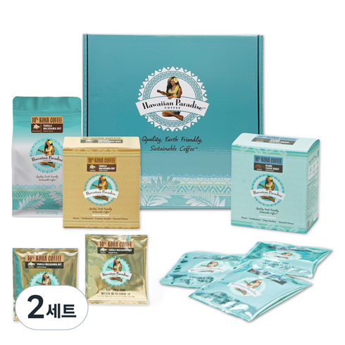하와이안파라다이스커피 하와이코나 홀빈 원두 + 드립백 선물세트, 2세트, 홀빈 바닐라 마카다미아 340g + 바닐라 드립백 6p + 아일랜드 드립백 6p