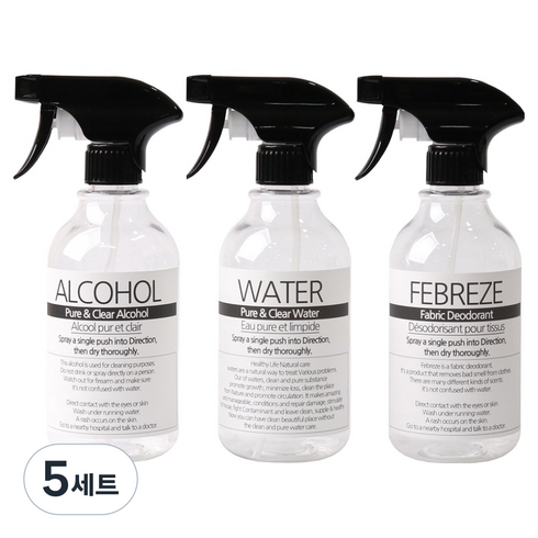 블랙건 분무기 투명 520ml 3p 세트, 라벨1화이트, 5세트