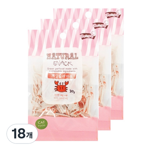굿데이 네츄럴 스낵 고양이 간식, 게살슬라이스, 30g, 18개