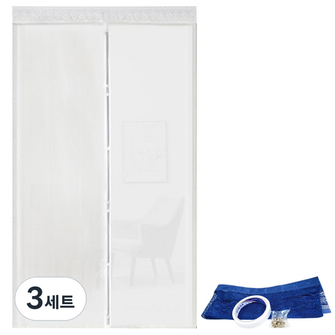 알뜨리 EVA 방풍비닐 현관 방문 반투명 + 양면테이프 + 압정핀 + 상단레이스, 3세트